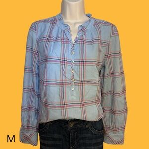 Blue and pink plaid blouse medium
